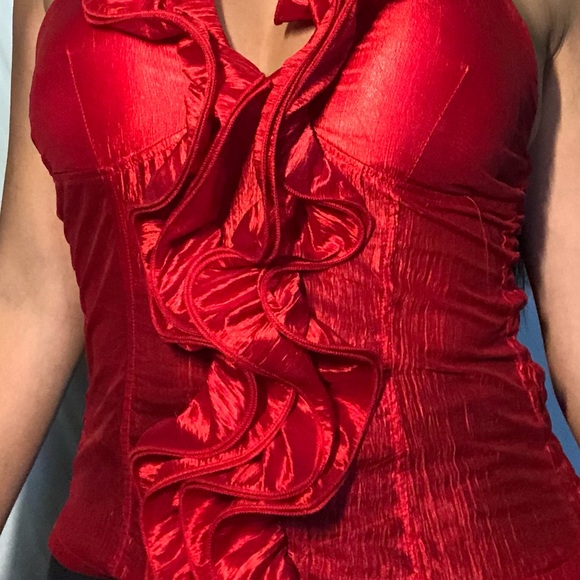 Red Ruffle Halter Top - Picture 2 of 3